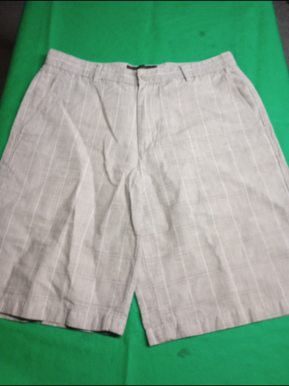 Tasso Elba Men's Casual Linen-Blend Light Beige Plaid Shorts Size 32